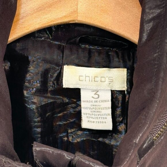 Chicos 3 Womens Size XL Brown iridescent rain Jacket Pockets hidden hood - Picture 2 of 13
